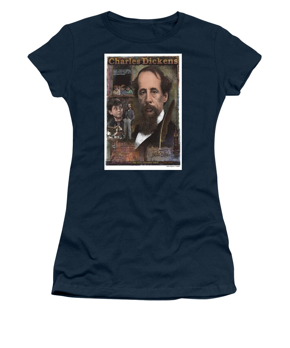 Charles Dickens Women's T-Shirt featuring the mixed media Charles Dickens by John Dyess