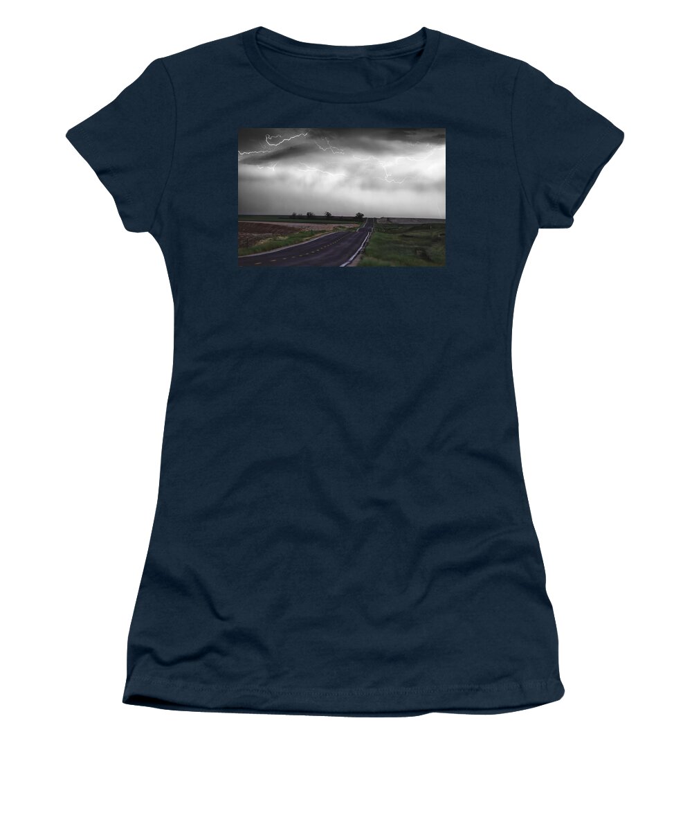 \boardroom Art\ Women's T-Shirt featuring the photograph Chasing The Storm - BW and Color by James BO Insogna