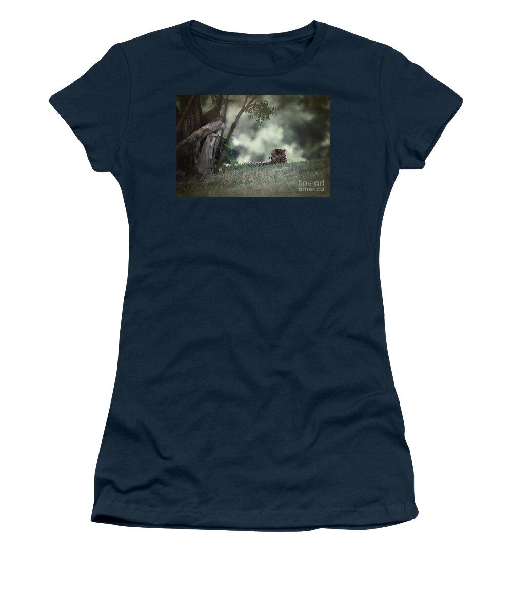 Animals Women's T-Shirt featuring the digital art Cheetah On Watch by Sharon McConnell