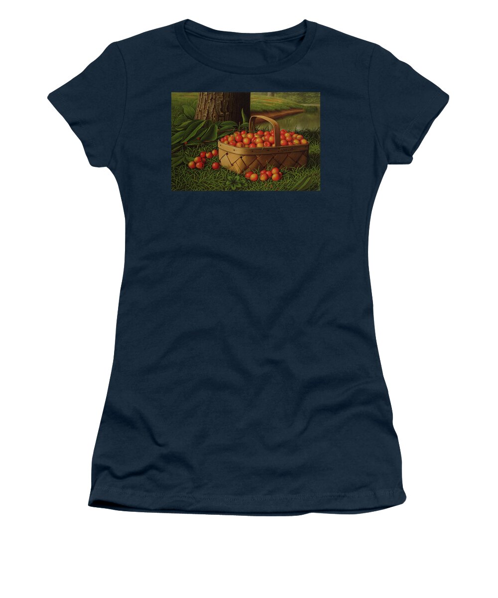 Art Women's T-Shirt featuring the painting Cherries In A Basket by Mountain Dreams