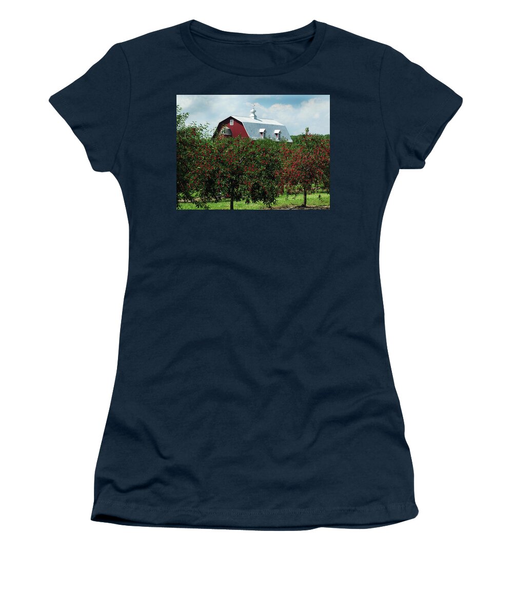 Door County Women's T-Shirt featuring the photograph Cherry Orchard and Barn by David T Wilkinson