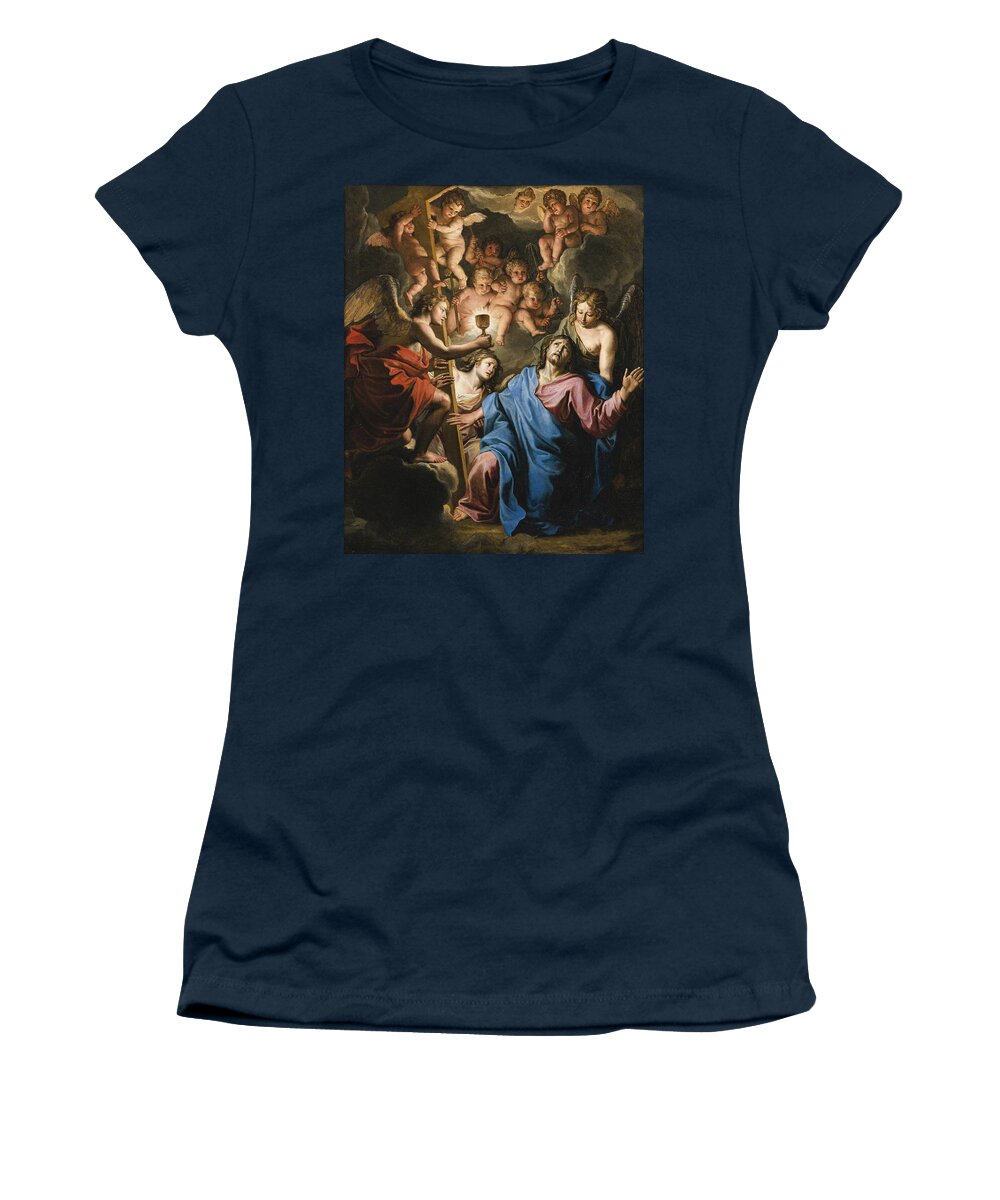 Noel Coypel Women's T-Shirt featuring the painting Christ at prayer on the mount of olives by Noel Coypel
