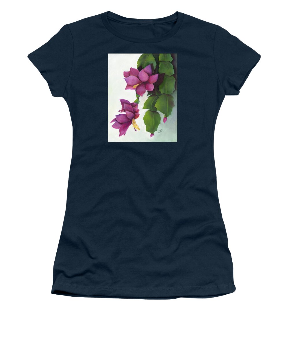 Christmas Women's T-Shirt featuring the painting Christmas Catus by Donna Tucker