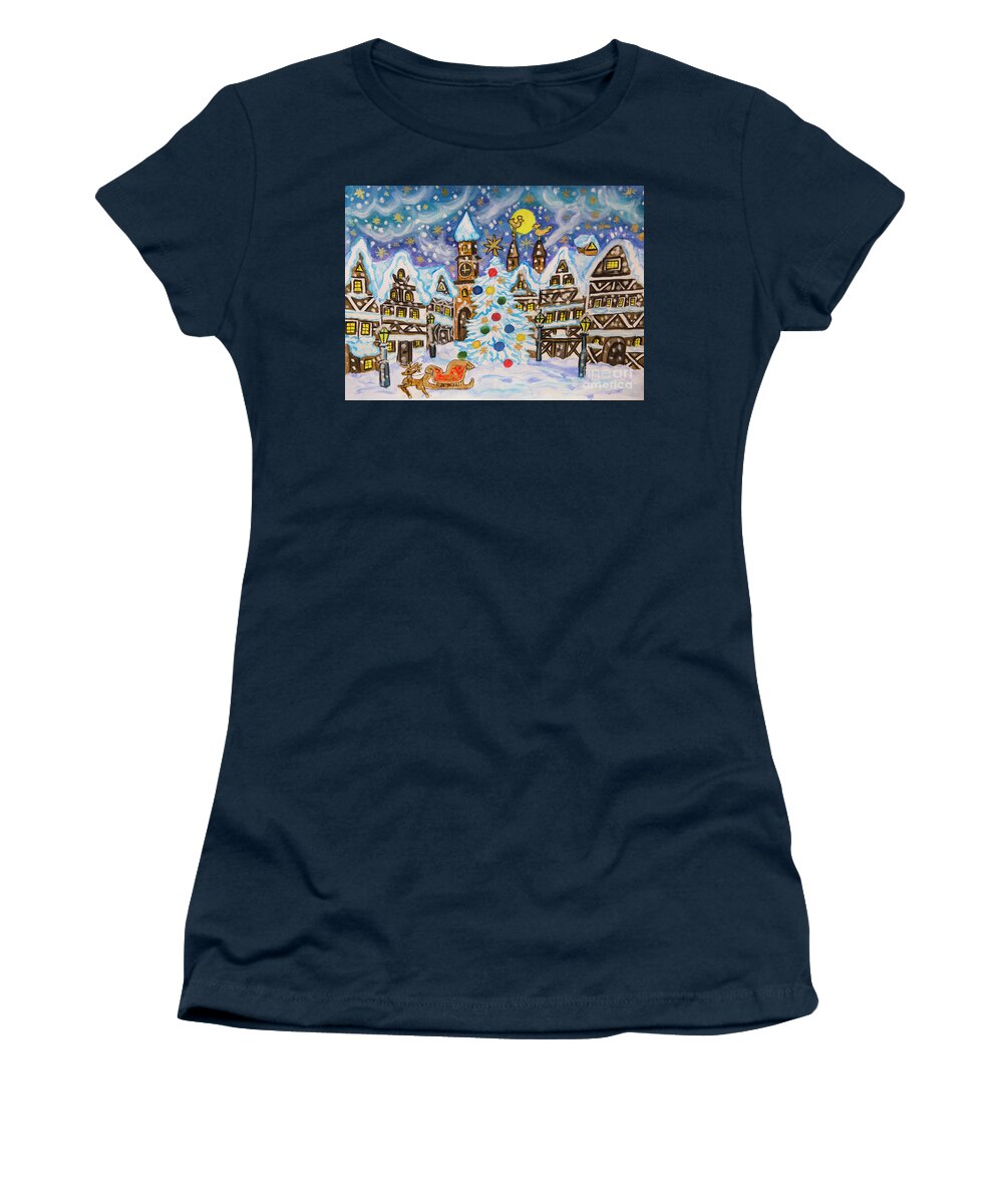 Christmas Women's T-Shirt featuring the painting Christmas in Europe by Irina Afonskaya