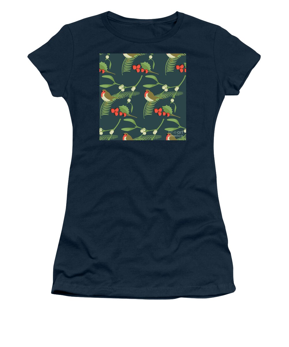 Mistletoe Women's T-Shirt featuring the digital art Christmas Robin by Claire Huntley