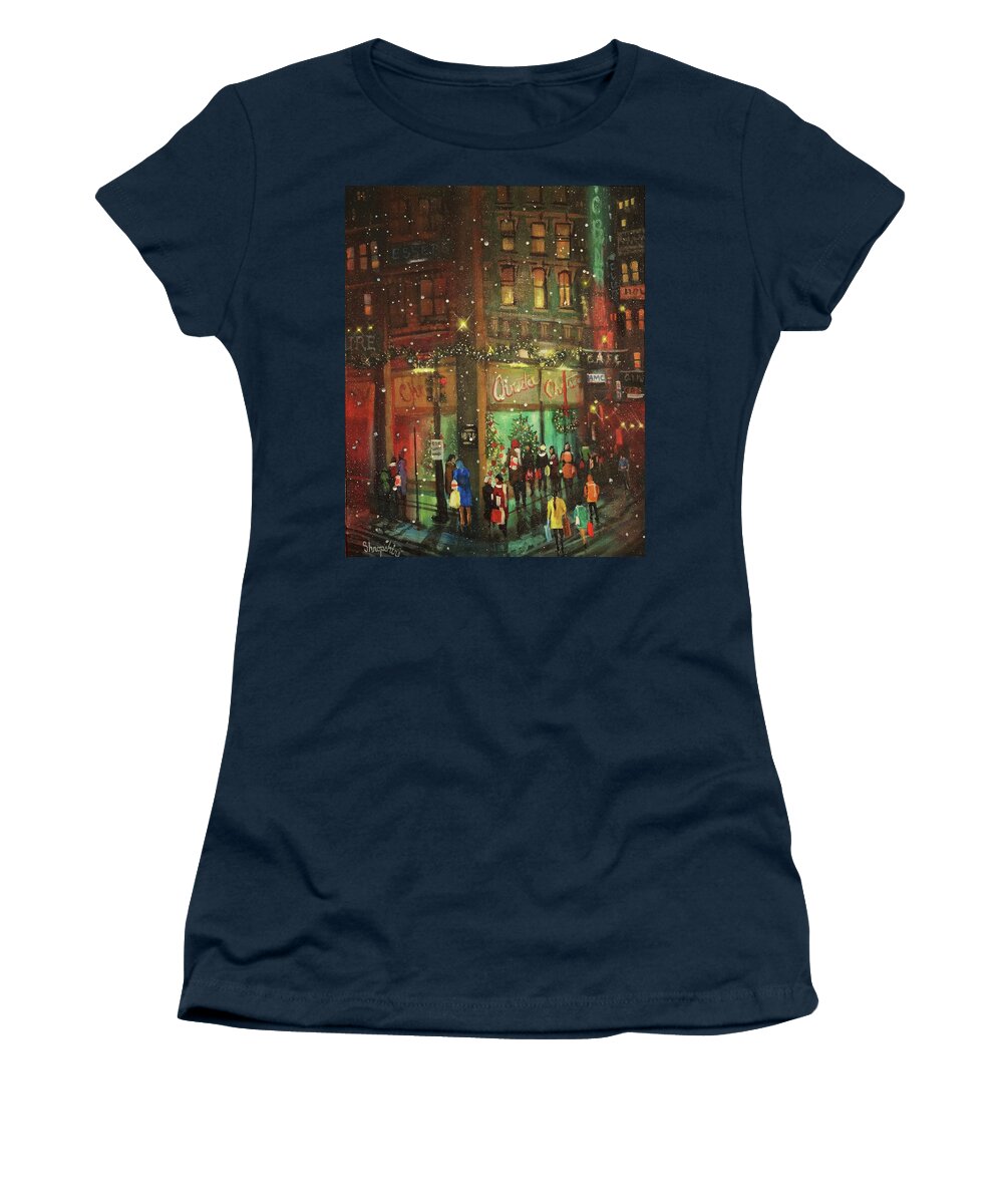 Old Chicago Women's T-Shirt featuring the painting Christmas Shopping by Tom Shropshire