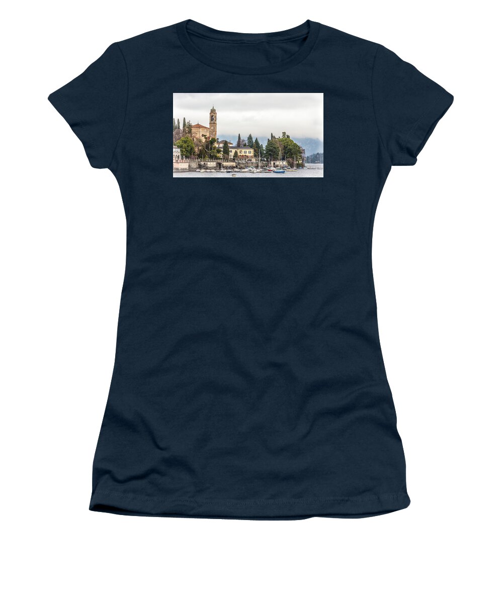 Church Women's T-Shirt featuring the photograph Church of San Lorenzo lakeside view, Tremezzo, Italy by Pavel Melnikov