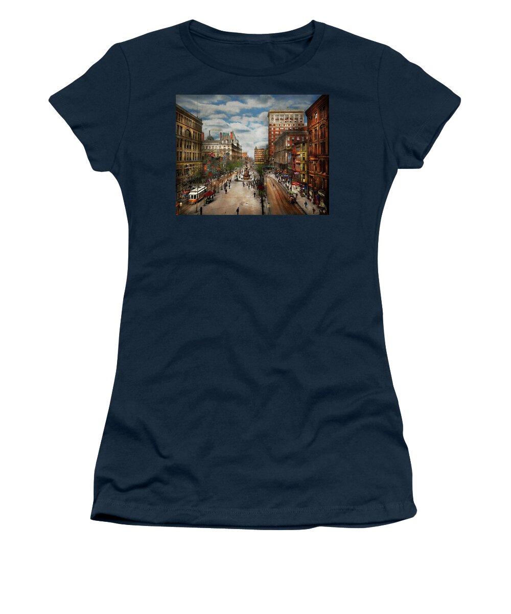 Color Women's T-Shirt featuring the photograph City - Cincinnati OH - Tyler Davidson Fountain 1907 by Mike Savad