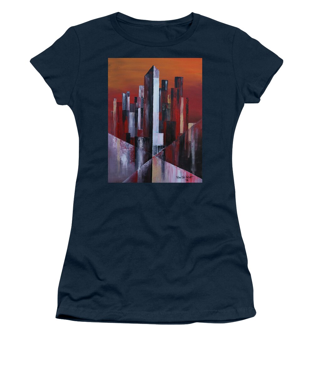 Cityscape 2 Women's T-Shirt featuring the painting Cityscape 2 by Obi-Tabot Tabe
