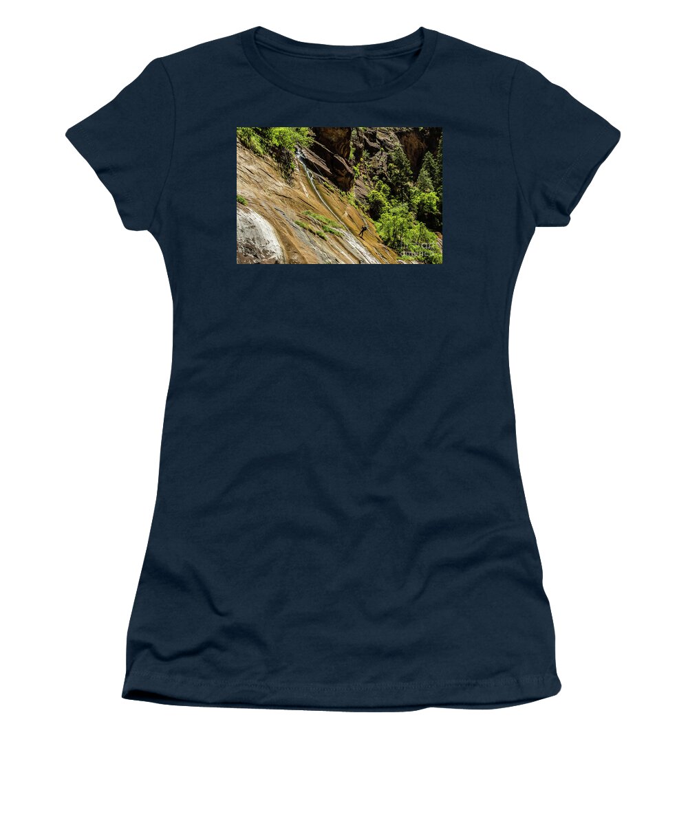 Climber Women's T-Shirt featuring the photograph Climbing the Narrows by George Kenhan