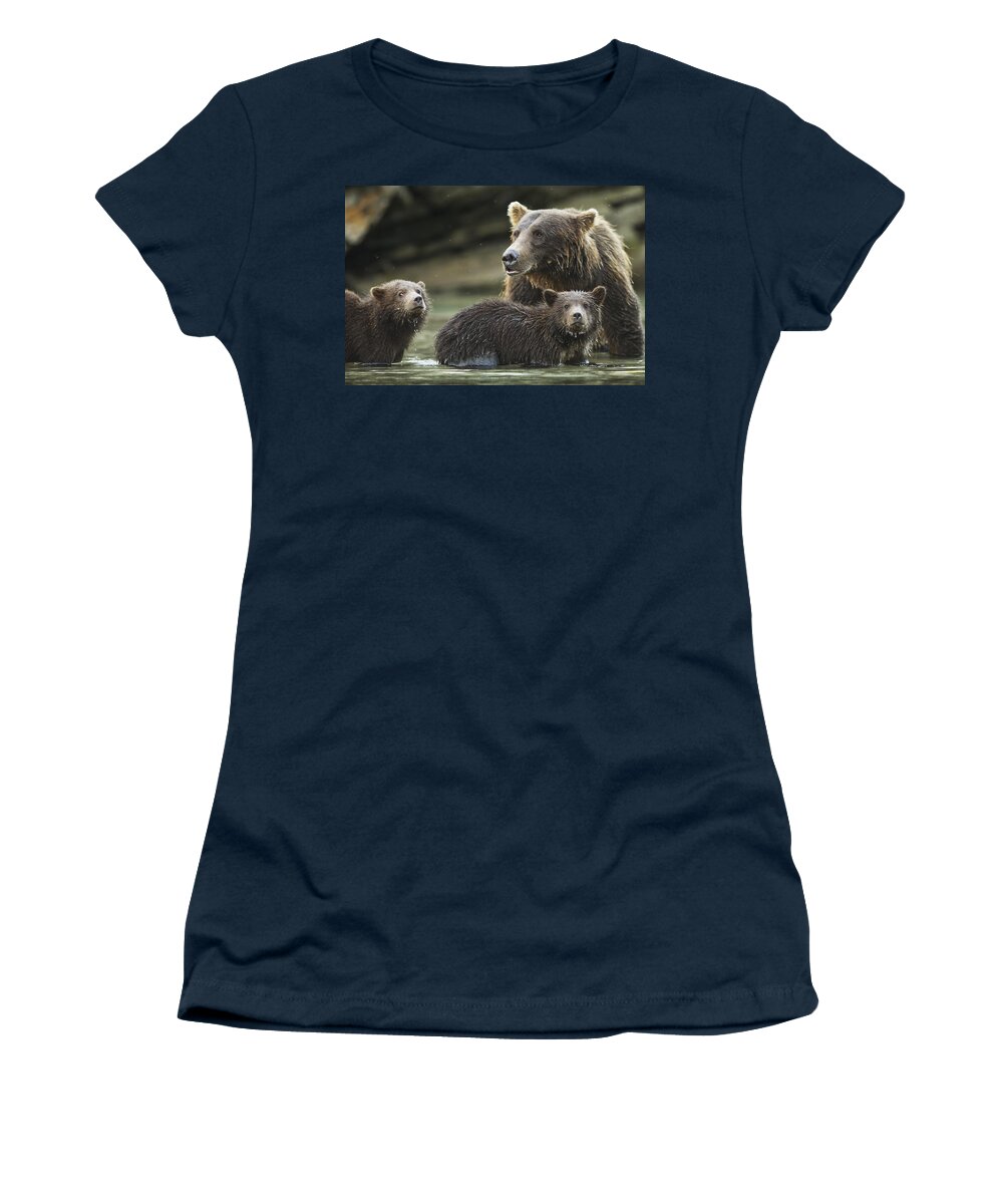 Alaska Women's T-Shirt featuring the photograph Coastal Brown Bear Spring Cubs Ursus by Paul Souders