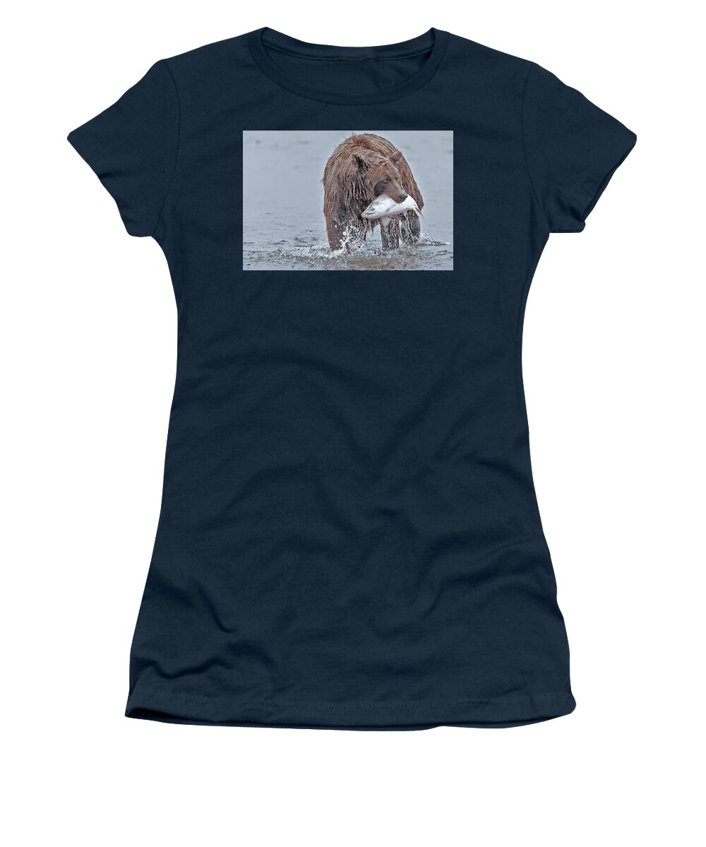 Coastal Women's T-Shirt featuring the photograph Coastal Brown Bear with Salmon by Gary Langley