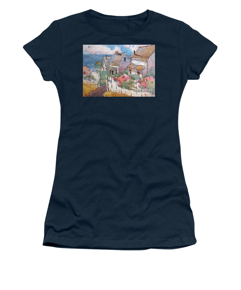 Coastal Women's T-Shirt featuring the painting Coastal Cottages by Joyce Hicks