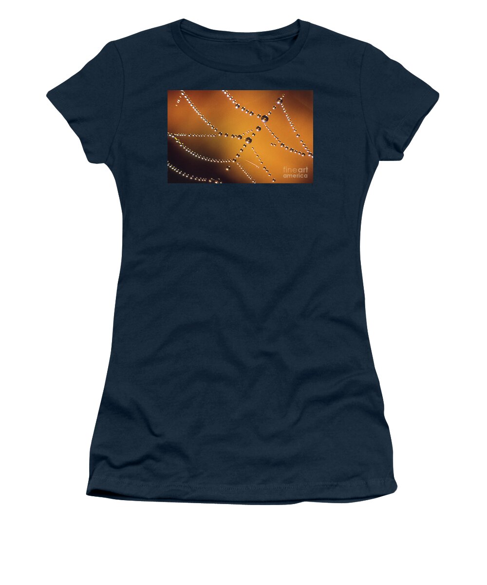 Dew Women's T-Shirt featuring the photograph Cobweb with Dew Drops by Heiko Koehrer-Wagner