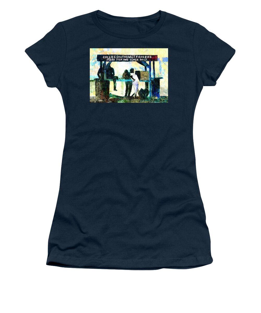 Watercolor Women's T-Shirt featuring the painting Collies Southcoast Fisheries by Rick Mosher