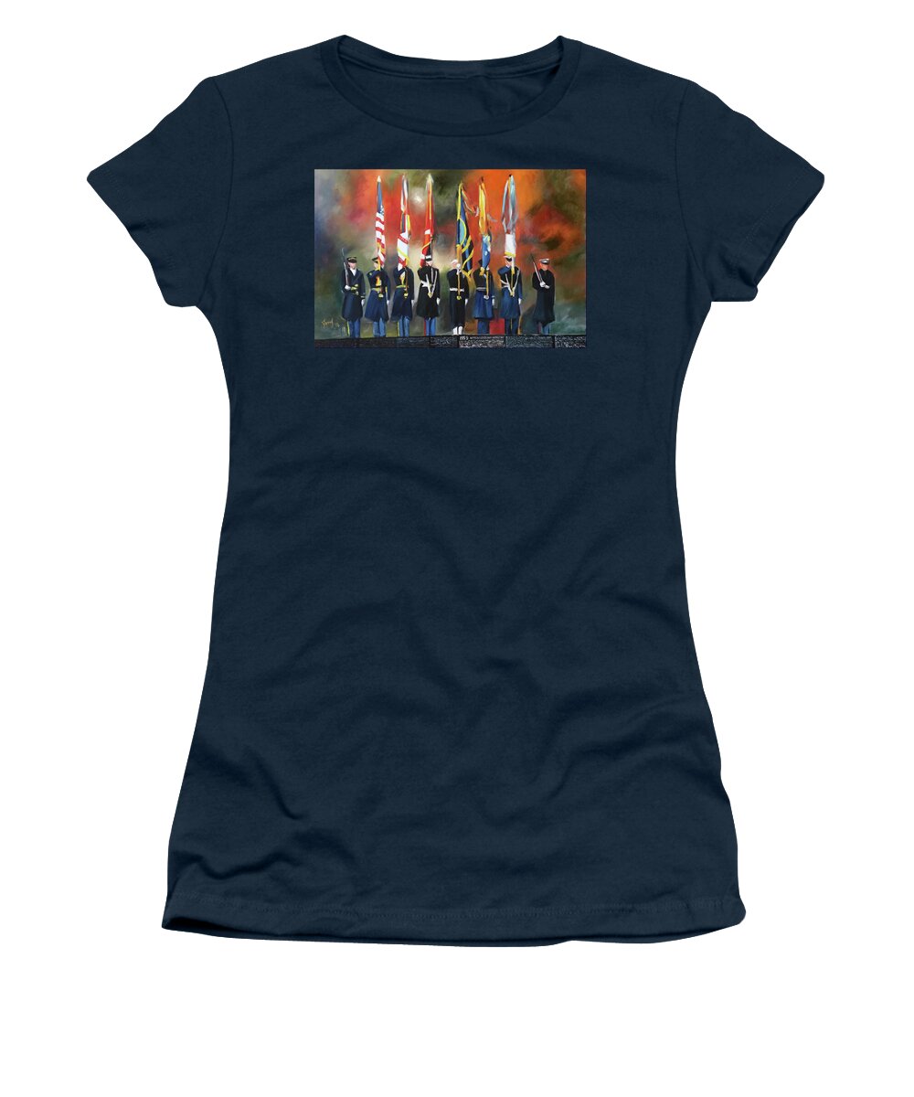Vietnam Memorial Women's T-Shirt featuring the painting Color and Honor at THE WALL by Josef Kelly