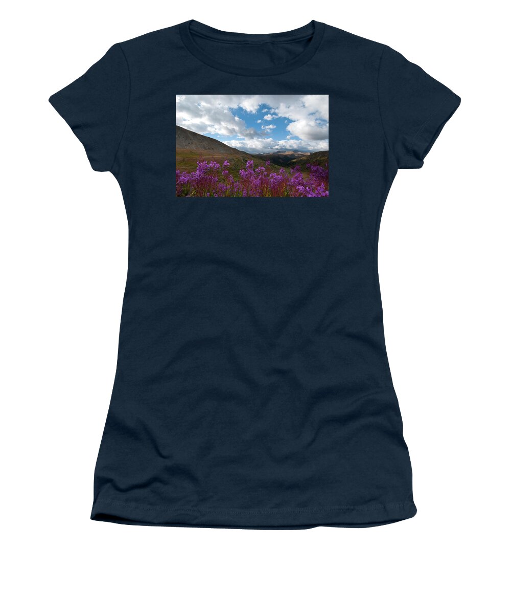 Colorado Women's T-Shirt featuring the photograph Colorado Fireweed and Sky Landscape by Cascade Colors