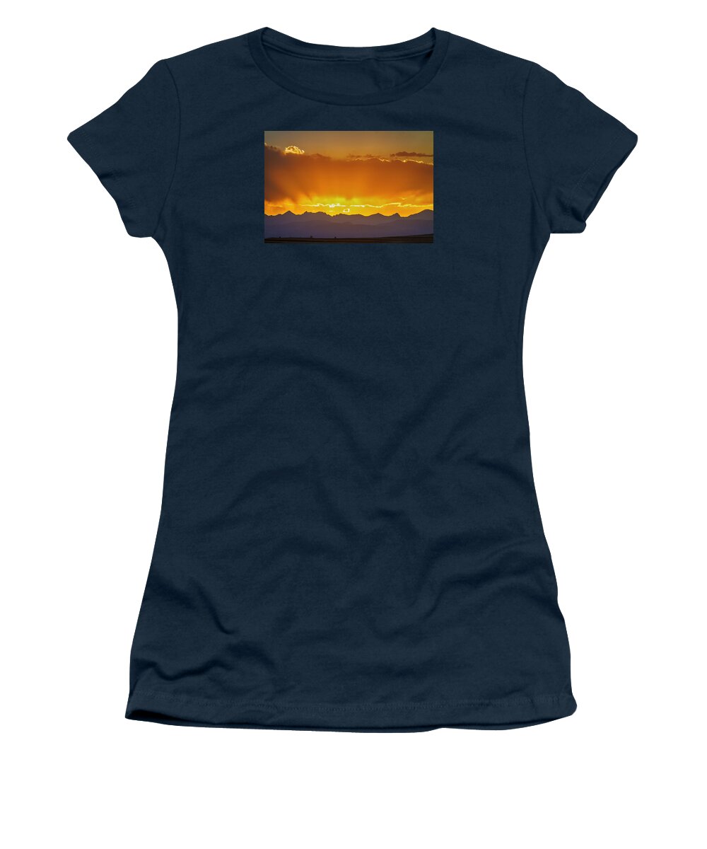 View Women's T-Shirt featuring the photograph Colorado Rocky Mountains Golden September Sunset Sky by James BO Insogna