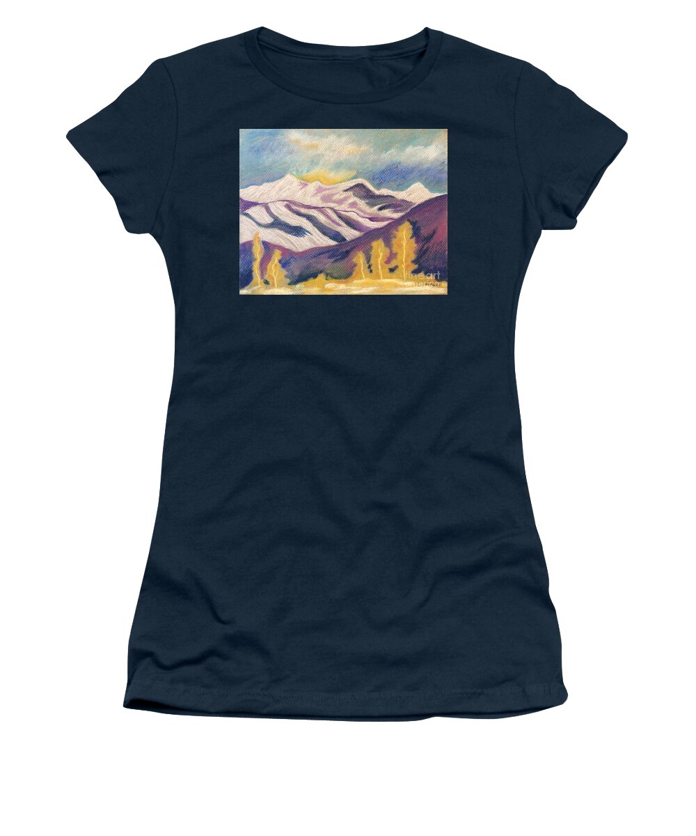 Snowmass Mountain Women's T-Shirt featuring the painting Colorado View #2 by Elizabeth Fontaine-Barr