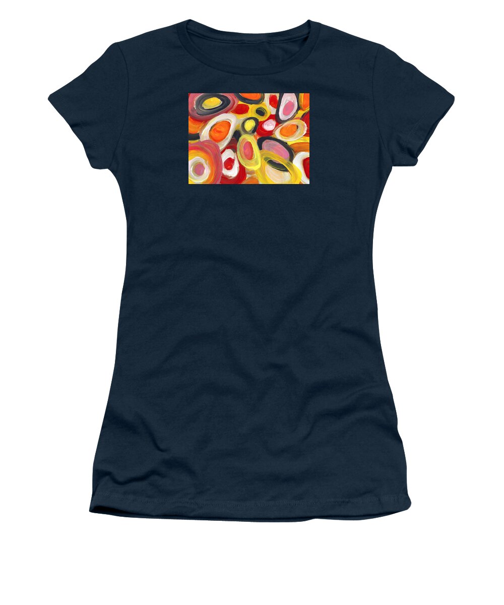 Circles Women's T-Shirt featuring the painting Colorful Circles in Motion 2 by Amy Vangsgard