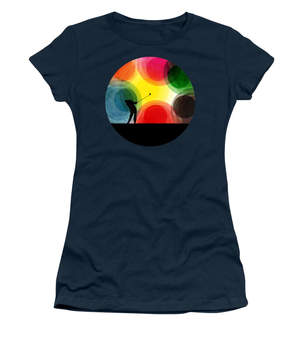 Golf Women's T-Shirt featuring the digital art Colorful Retro Silhouette Golfer by Phil Perkins