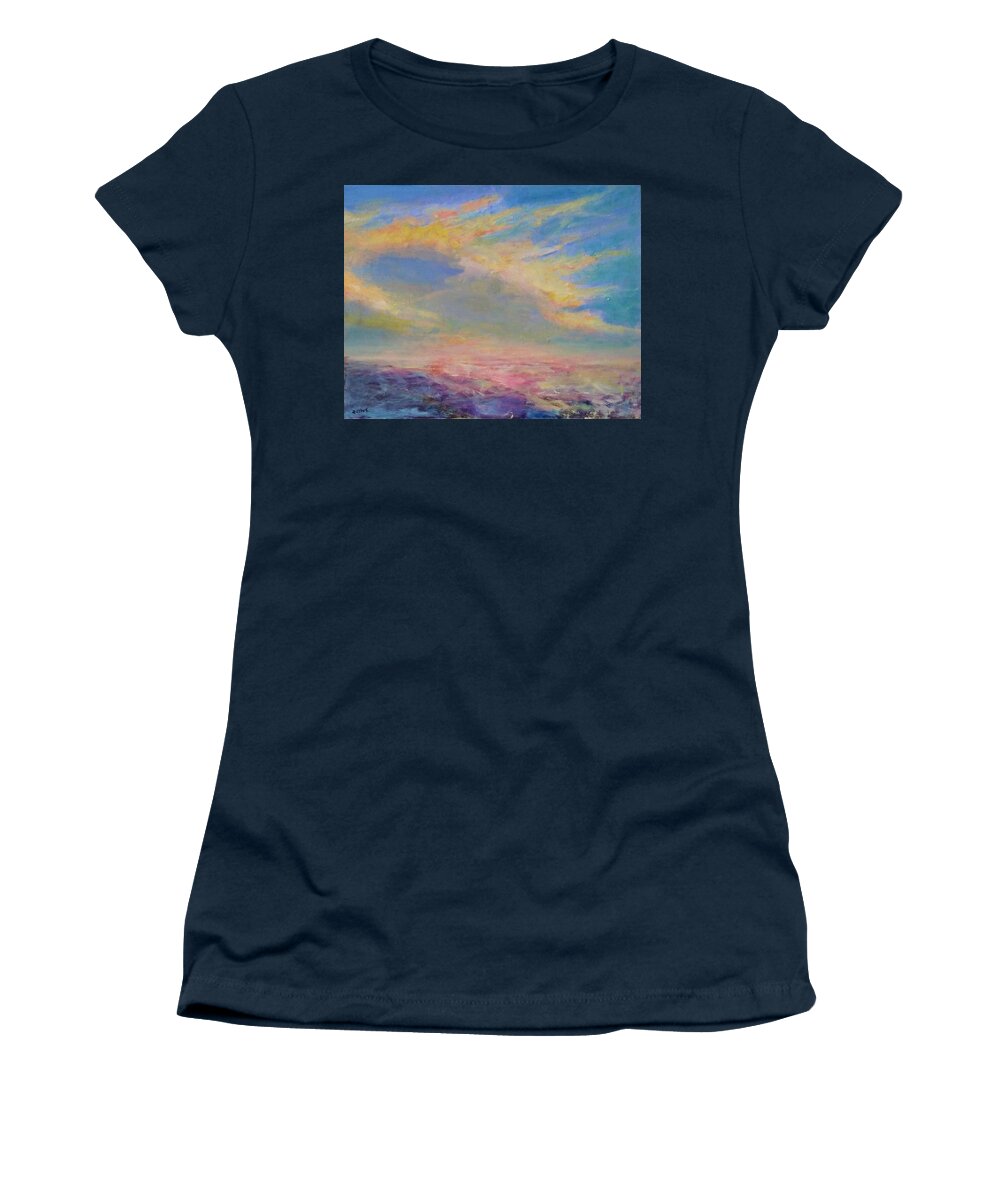 Landscape River Sky Colorful Impressionist Women's T-Shirt featuring the painting Columbia River Sky by Renee Rowe