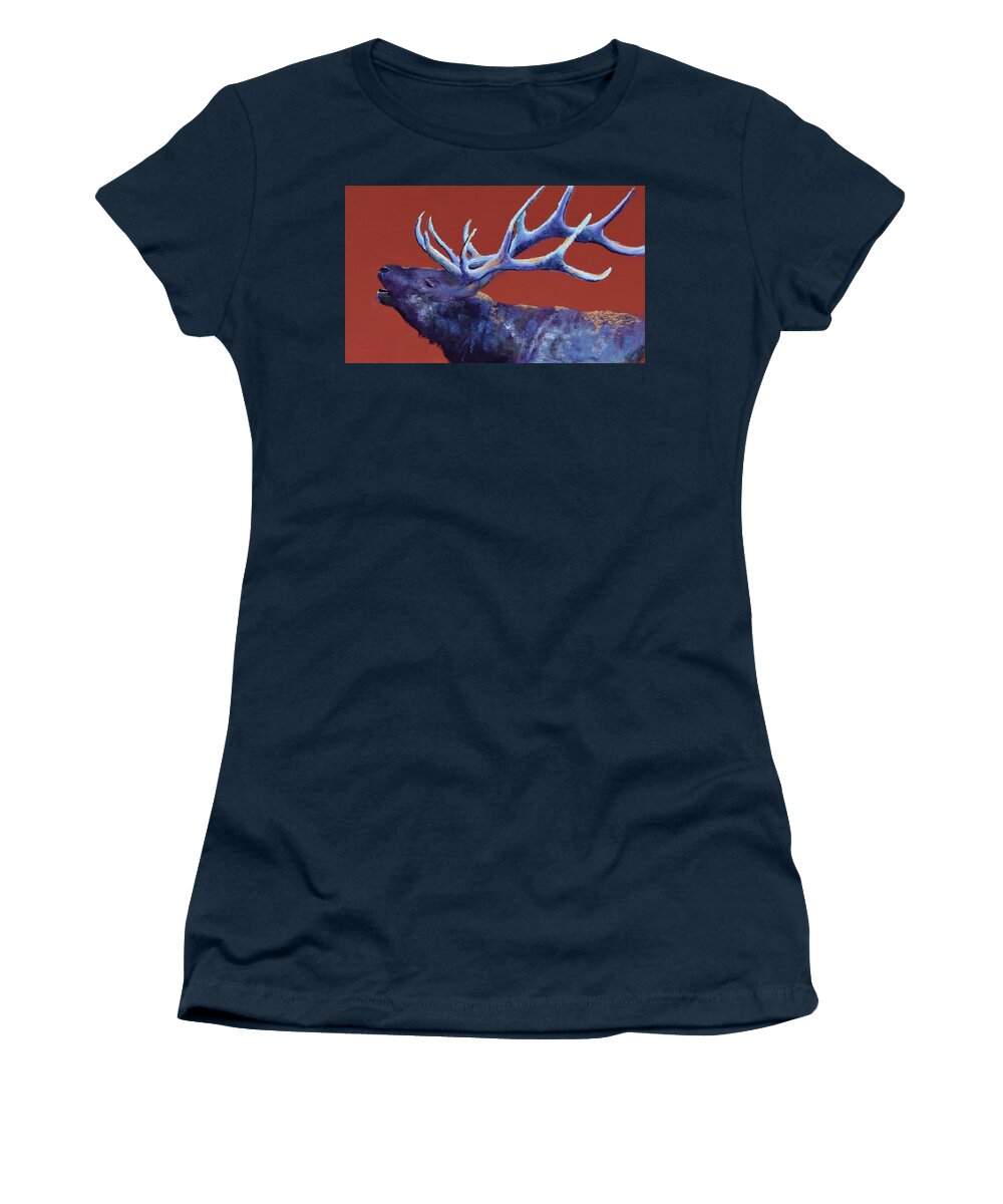 Bull Elk Women's T-Shirt featuring the painting Come to Me by Celene Terry