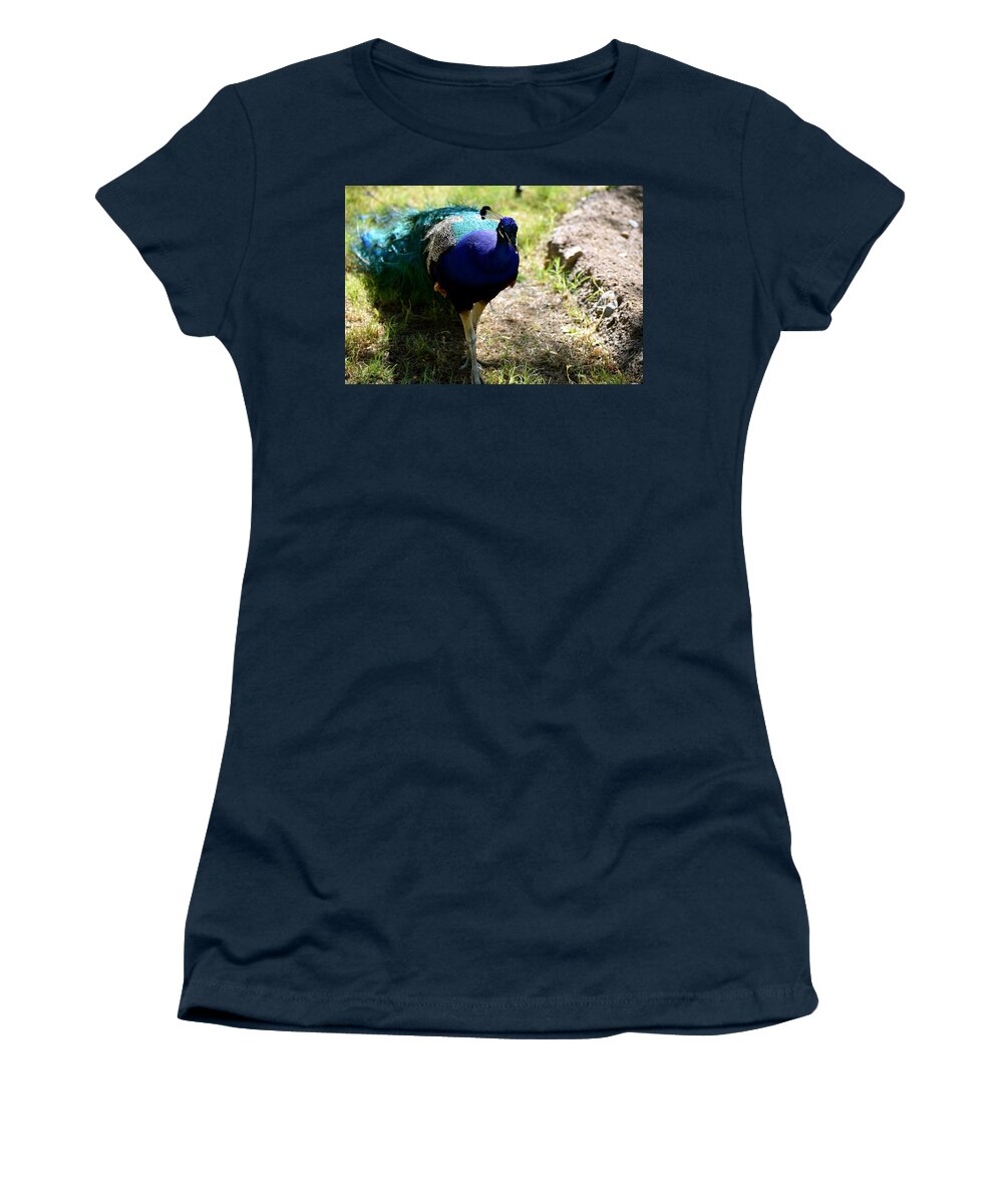 Peacock Women's T-Shirt featuring the photograph Coming Through by Melisa Elliott