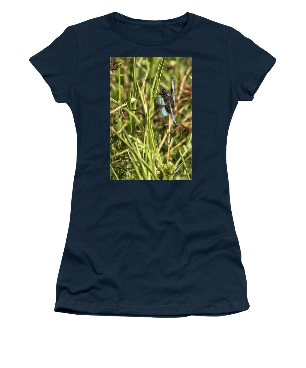 Dragonfly Women's T-Shirt featuring the photograph Common Whitetail Dragonfly on a Blade of Grass by Belinda Greb