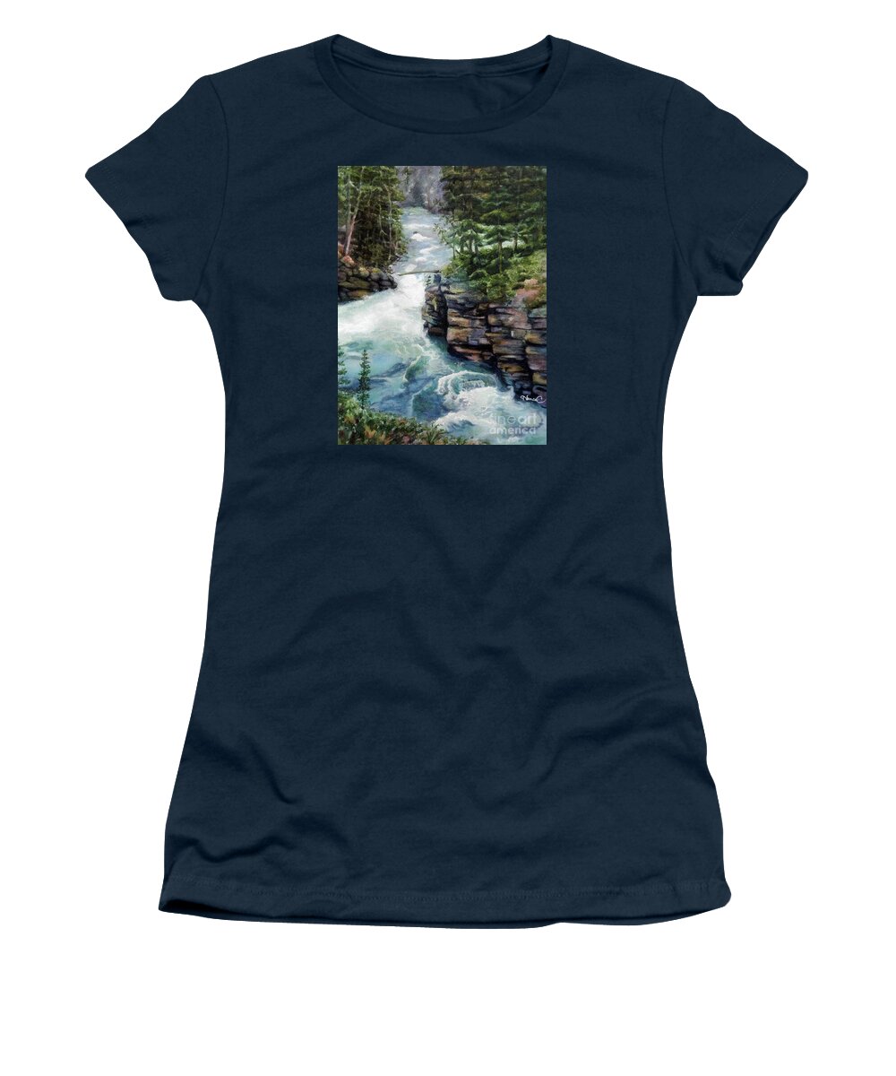 Nancy Charbeneau Women's T-Shirt featuring the painting Cool River by Nancy Charbeneau