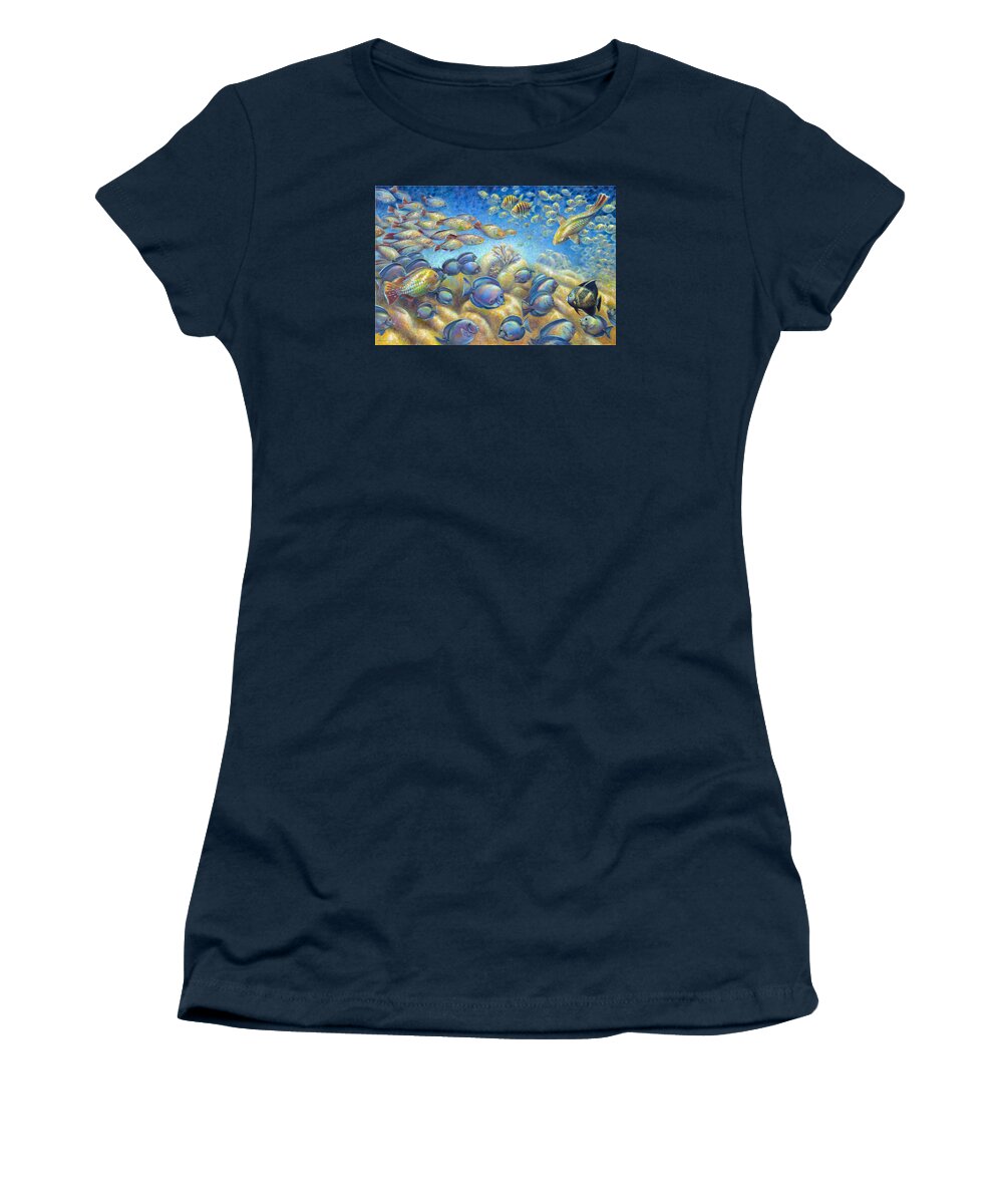 Underwater Coral Reef Women's T-Shirt featuring the painting Coral Reef Life Silvers by Nancy Tilles