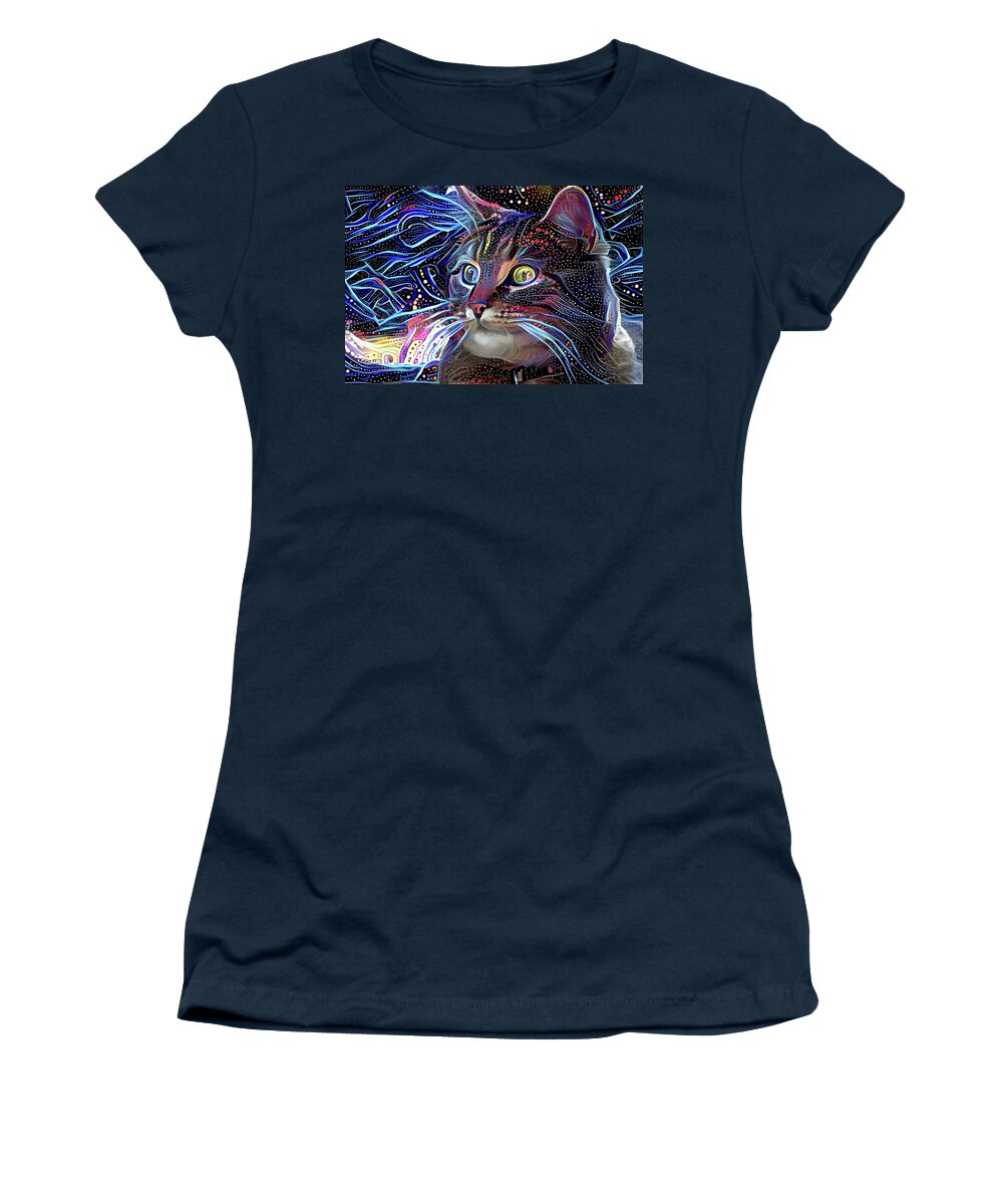 Cat Women's T-Shirt featuring the digital art Cosmic at Night by Peggy Collins