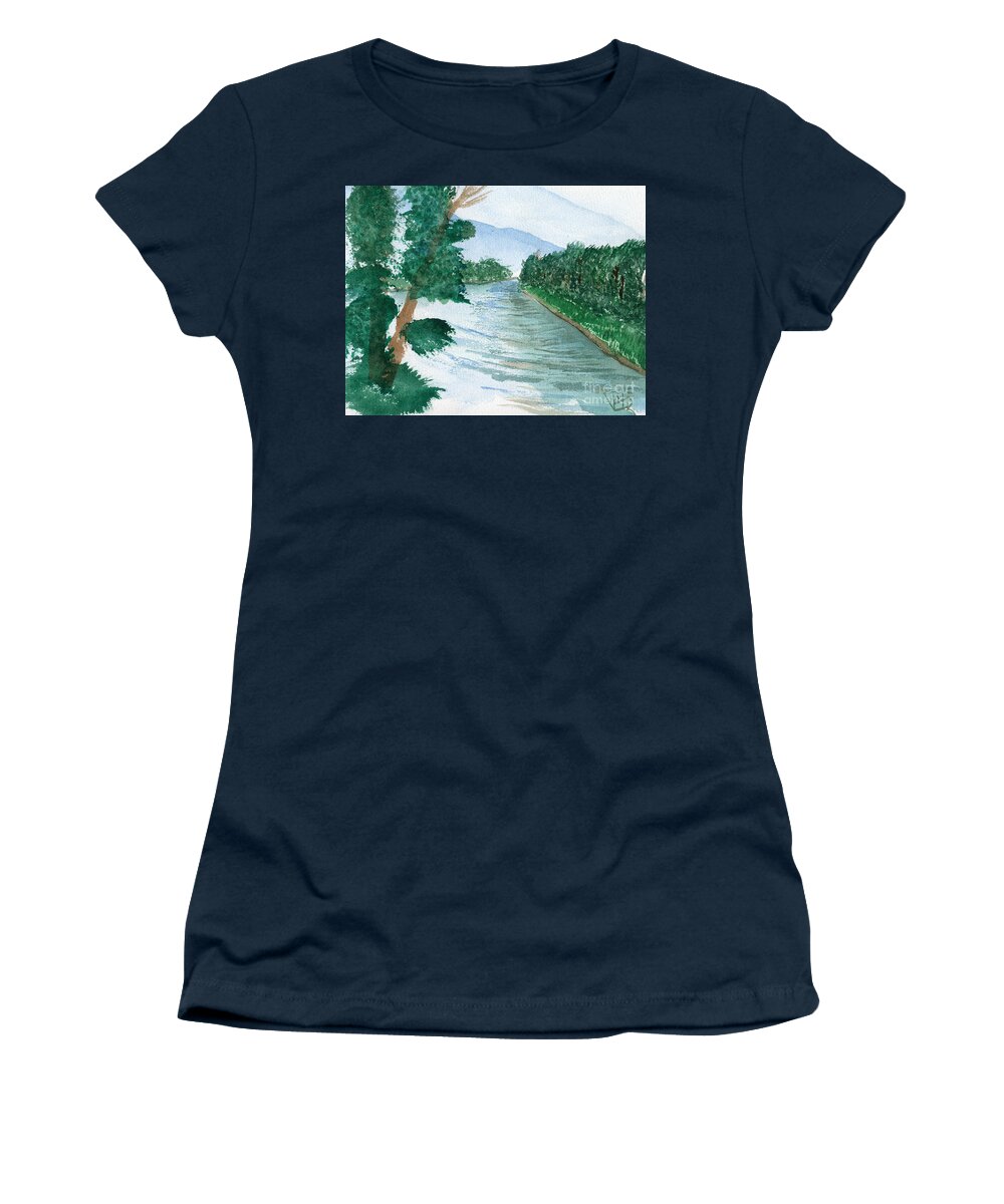 River Women's T-Shirt featuring the painting Cottonwood Corridor by Victor Vosen