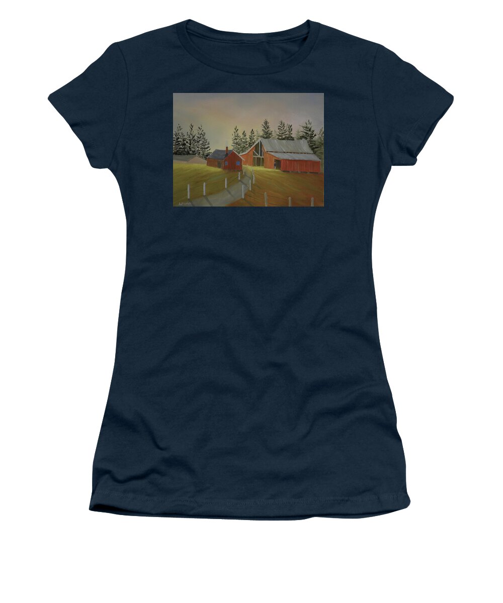 Barn Farm Hills Landscape Country Women's T-Shirt featuring the painting Country Farm by Scott W White
