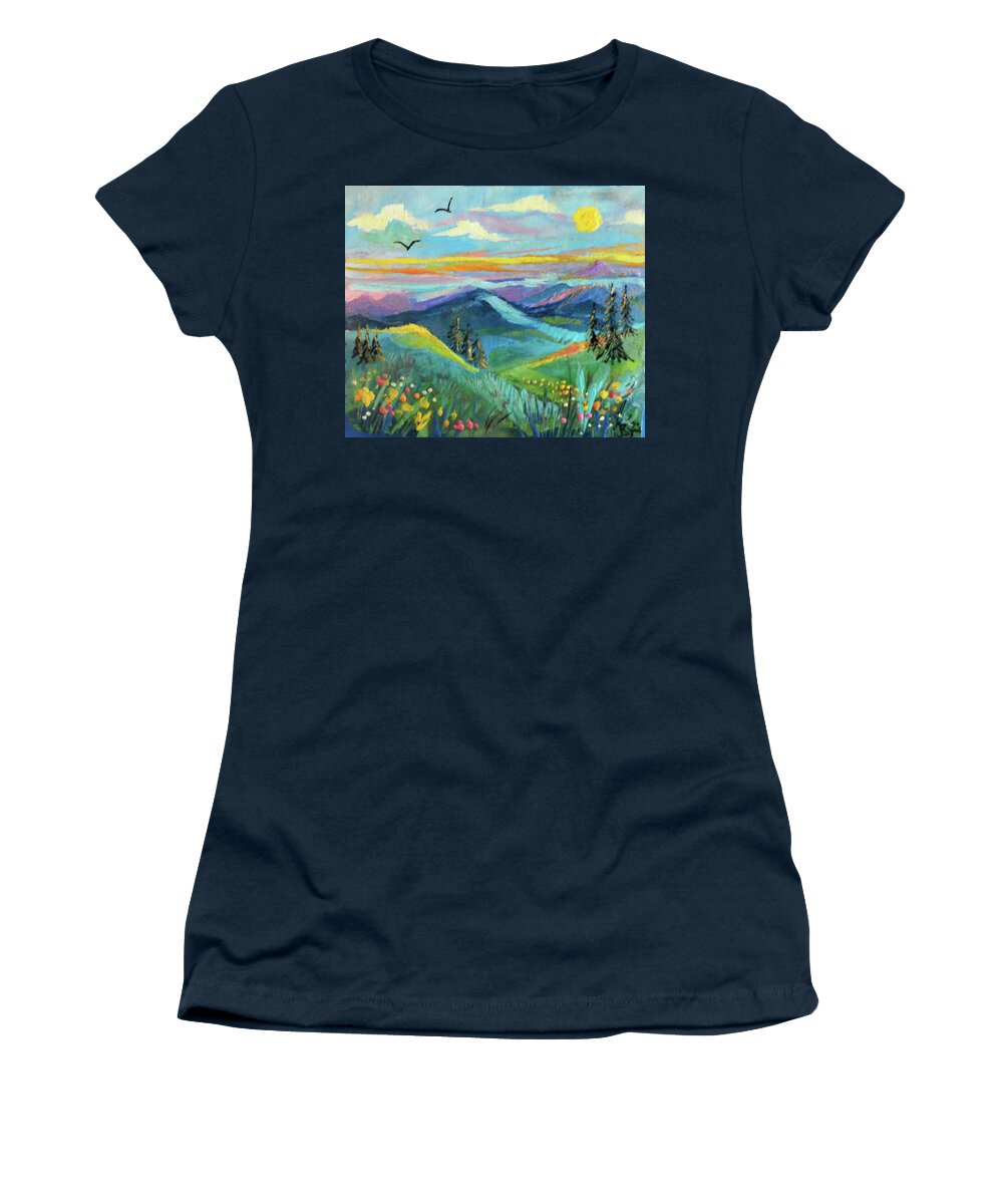 Encaustic Women's T-Shirt featuring the painting Country Hills by Jean Batzell Fitzgerald