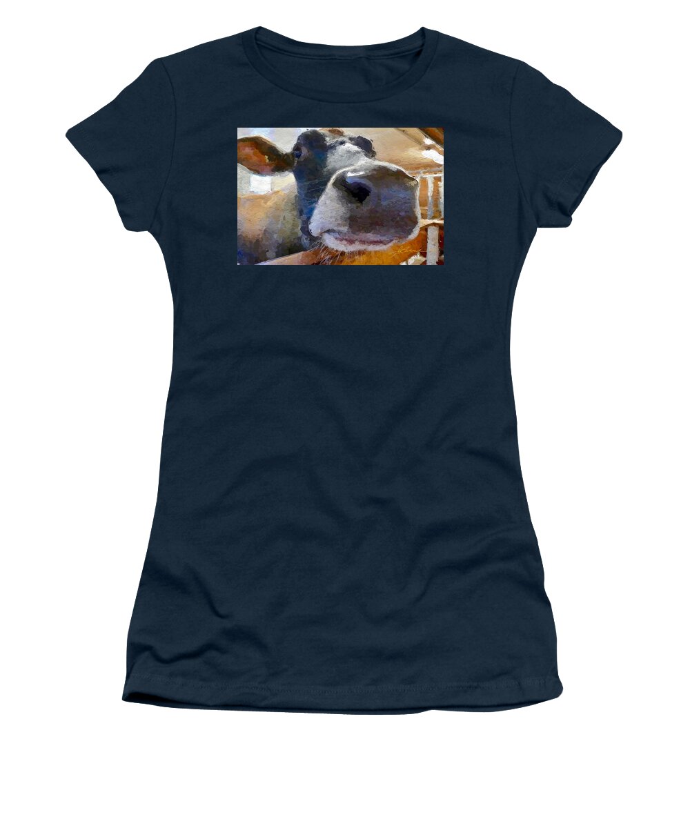 Cow Face Women's T-Shirt featuring the painting Cow Face Close Up by Joan Reese