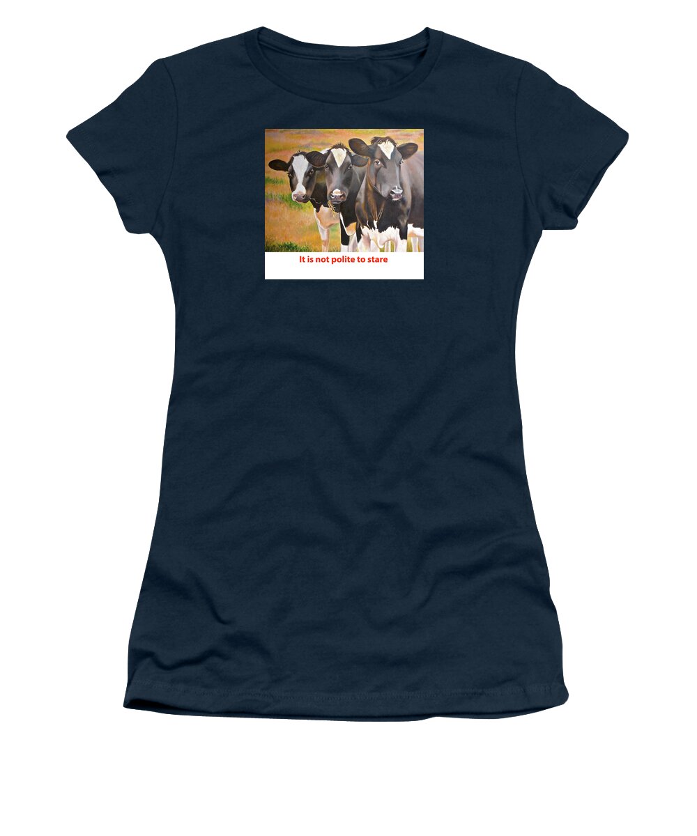 Bovine Women's T-Shirt featuring the painting Cow Holstein Trio by K L Kingston