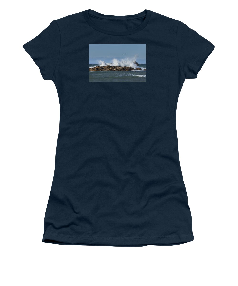 Gull Women's T-Shirt featuring the photograph Crashing waves and gulls by David Watkins