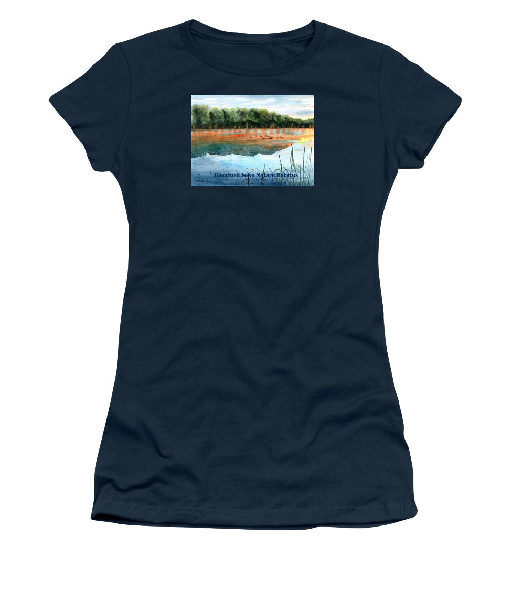 Crawford Lake Women's T-Shirt featuring the painting Crawford Lake Nature Estates by LeAnne Sowa