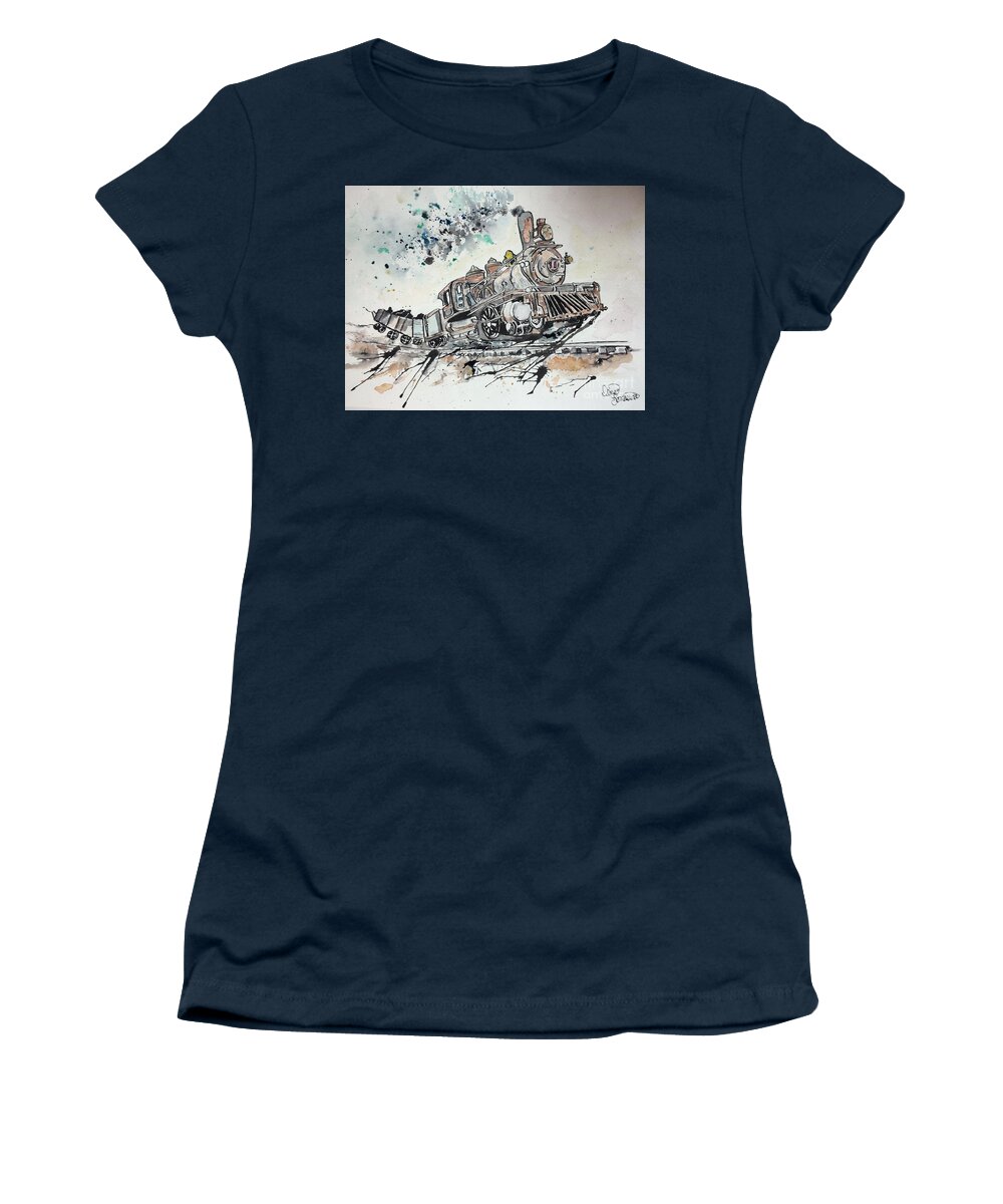 Train Women's T-Shirt featuring the painting Crazy Train by Denise Tomasura