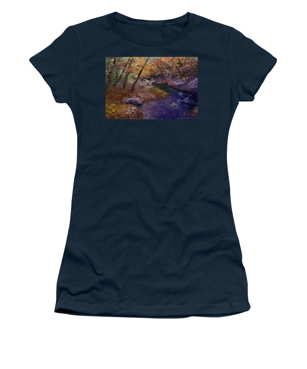 Landscape Women's T-Shirt featuring the painting Creek Bank by Stephen King