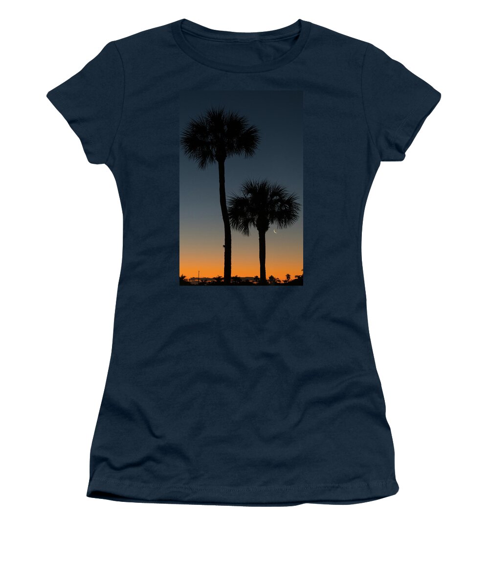 Florida Women's T-Shirt featuring the photograph Crescent Moon Palm Dawn Delray Beach Florida by Lawrence S Richardson Jr