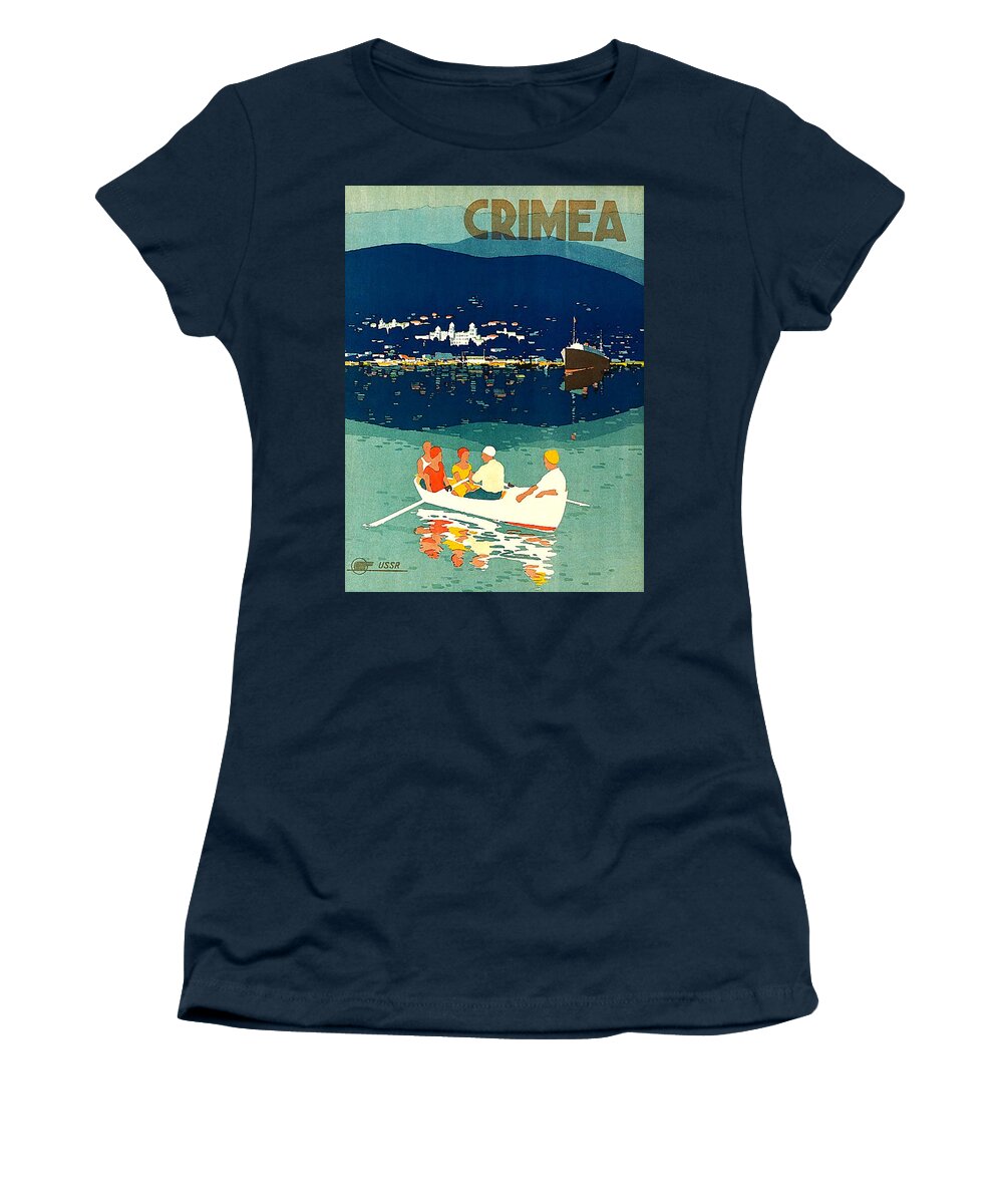 Crimea Women's T-Shirt featuring the painting Crimea, tourists on a small boat by Long Shot
