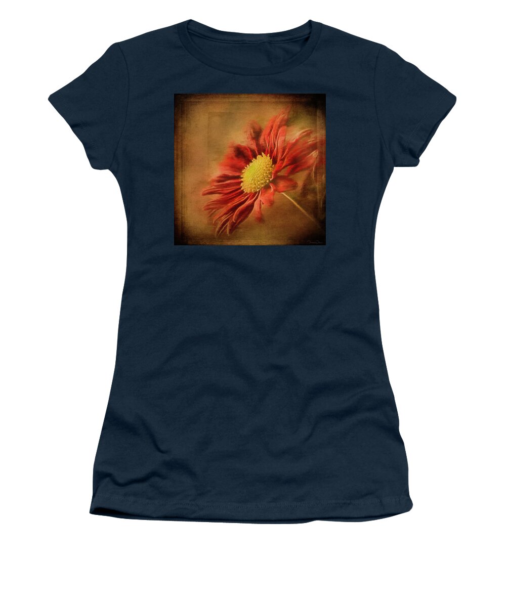 Flower Women's T-Shirt featuring the mixed media Crimson Sunburst by Teresa Wilson