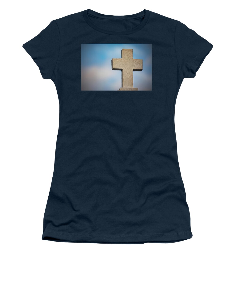 Cemetery Women's T-Shirt featuring the photograph Cross at Saint Roch's by Jerry Fornarotto