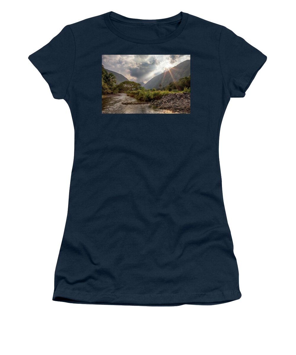 Waipio Valley Women's T-Shirt featuring the photograph Crossing Hiilawe Stream by Susan Rissi Tregoning