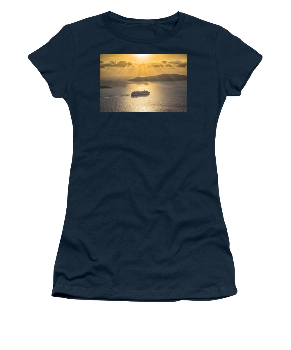 Aegean Sea Women's T-Shirt featuring the tapestry - textile Cruise Ship in Greece by Kathy Adams Clark