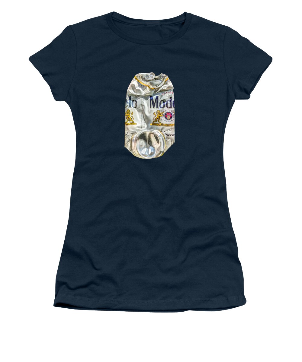 Beer Can Women's T-Shirt featuring the photograph Crushed Beer Can Especial on Plywood 82 by YoPedro
