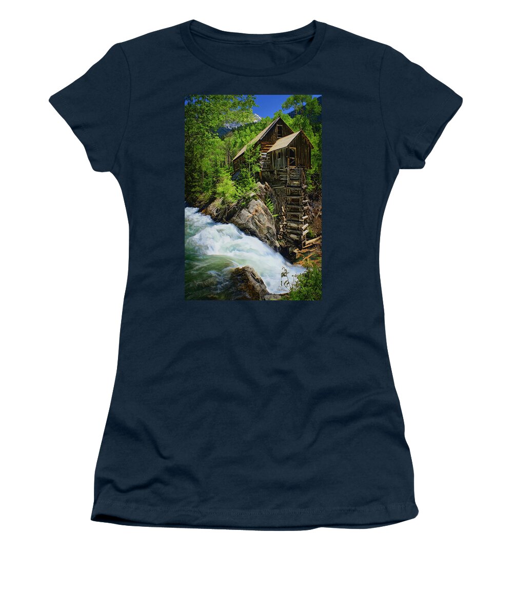 Crystal Mill Women's T-Shirt featuring the photograph Crystal Mill by Priscilla Burgers
