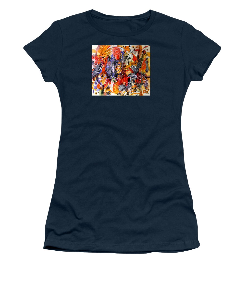 Abstract Women's T-Shirt featuring the painting Curcubeul din gradina by Elena Bissinger